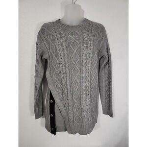 RD Style Gray Cable Knit Sweater Side Snap Button Design Women's Size M